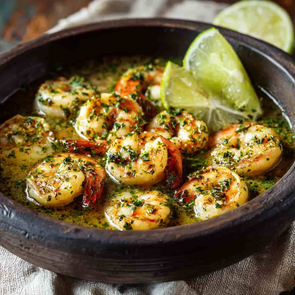 Costco cilantro lime shrimp recipe served with garlic, lime, and herbs
