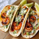 Blackened Shrimp Tacos with garlic lime sauce