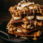 Kodiak Cake waffles served with banana and peanut butter