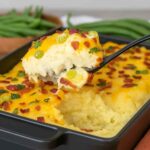 serving twice baked mashed potatoes with roast chicken